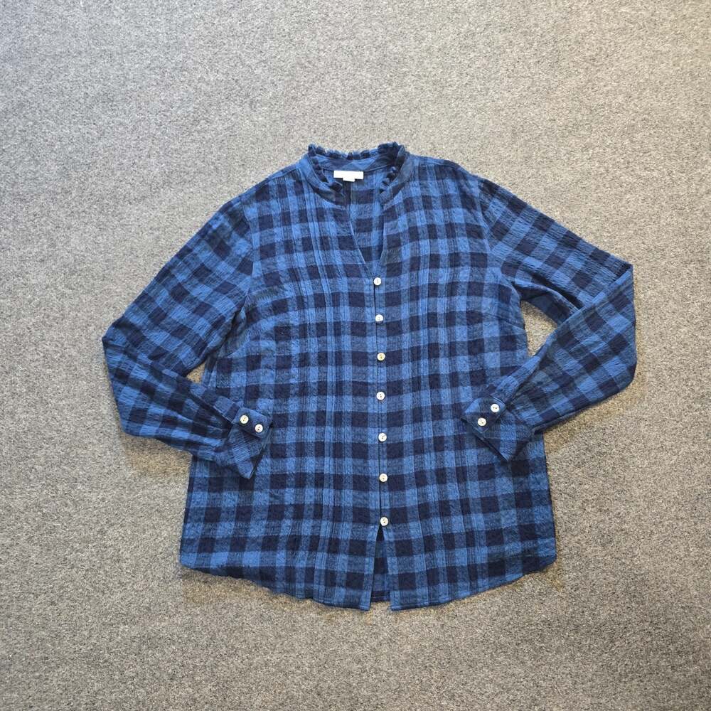 J Jill Top Womens Size XS Blue Plaid Button Up Long Sleeve Texture Career Casual